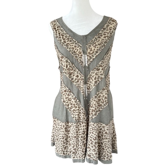 POL Dresses & Skirts - Pol Leopard Print Sleeveless Dress Womens L Boutique Olive Cheetah Patchwork NWT